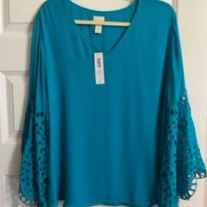 Chico's Teal Top/Eyelet Sleeves - Size 3 (XL)